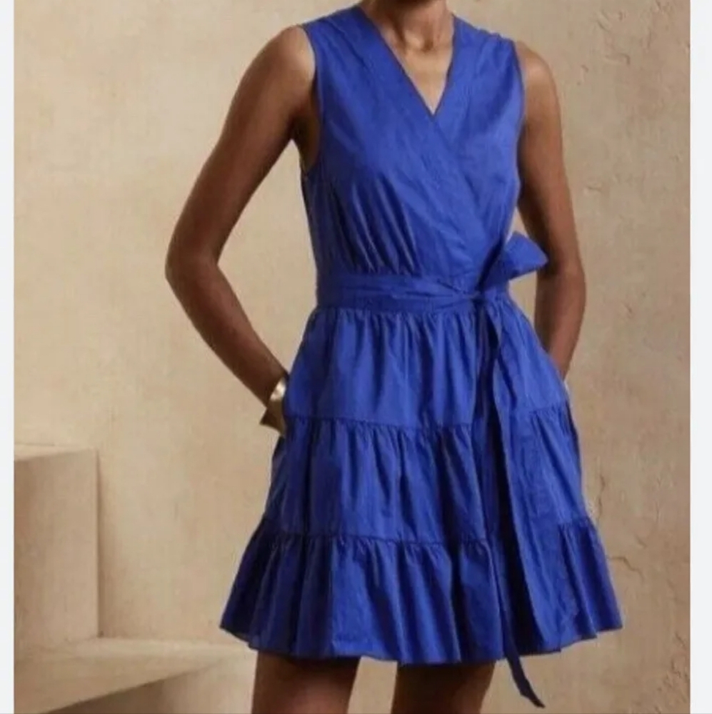 BANANA REPUBLIC blue wrap dress with pockets, size M